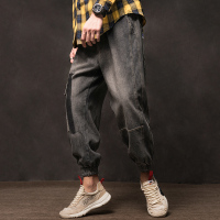 牛仔裤男潮牌工装哈伦裤水洗大码日系复古束脚裤夏新款宽松裤子男