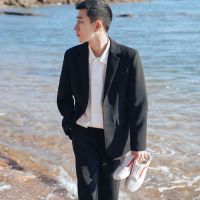 ins西装男结婚新郎礼服小西服秋季bf风复古修身纯色休闲外套男潮