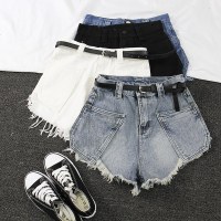 佳妲己水洗大口袋牛仔短裤女2019新款ins韩版高腰毛边A字阔腿短裤