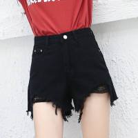 2019新款韩版学生高腰破洞网红黑色牛仔短裤女夏a字宽松阔腿热裤
