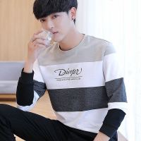 男士长袖t恤2019春装新款韩版圆领条纹修身体恤潮流男装衣服卫衣