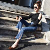 2019春夏季高弹新款喇叭裤牛仔裤女韩版高腰显瘦修身微喇九分裤女