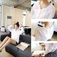 2019春季女装竹节棉t恤女长袖宽松薄款连帽卫衣纯棉休闲打底衫