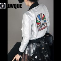 小皮衣女短款2019春装新款棒球服银色外套亮片机车pu皮夹克女春秋
