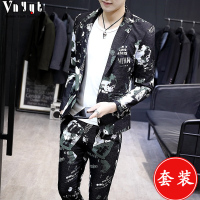 2019男士个性西服套装男发型师休闲西装两件套潮流帅气网红小西装