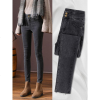 牛仔裤女春装2019新款女装七分高腰显瘦百搭烟灰色九分铅笔小脚裤
