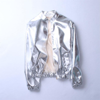 2019社会小伙皮衣男 春季潮亮面银色外套棒球服网红夹克男士上衣