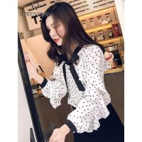 2019年新款女装春装潮很仙上衣服洋气雪纺衬衫波点短袖衬衣夏小衫