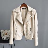 2019春装新铆钉西装领修身短款皮衣外套女薄款水洗PU皮机车皮夹克