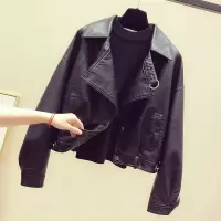 2019春秋季新款韩版机车服女士PU皮外套高腰短款宽松夹克小皮衣女