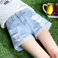 牛仔短裤女夏2019新款外穿韩版宽松学生百搭高腰阔腿卷边破洞热裤