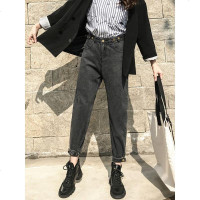 cec网红直筒阔腿牛仔萝卜裤子女秋高腰春2019新款 老爹裤宽松九分