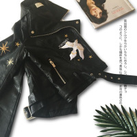 18秋新款韩版百搭小皮衣女刺绣短款外套修身显瘦机车皮衣pu皮夹克