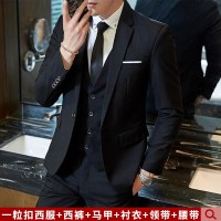 西服套装男士商务正装职业小西装三件套韩版修身伴郎新郎结婚礼服