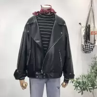 pu皮衣女春秋BF风帅气机车皮夹克宽松大翻领长袖开衫加绒皮衣外套