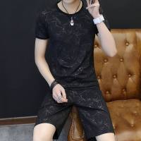 冰丝T恤男潮流夏天短袖短裤两件套2019夏季新款男装夏装休闲套装