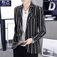 小西装男韩版潮流青年条纹上衣修身帅气春秋男士西服英伦休闲外套