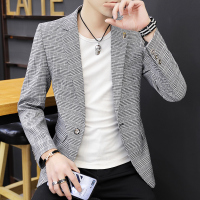 2019春装新款小西服男韩版格子单西装男士休闲外套青年修身帅气潮