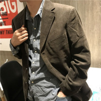 咖啡色~秋季男士休闲西服 青年纯色宽松长袖外套 80年代复古港风
