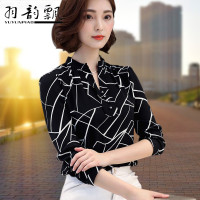 雪纺衬衫女打底短袖2019春装新款宽松小衫很仙的上衣时尚洋气衬衣