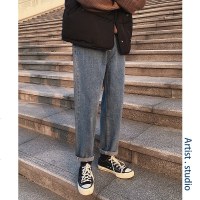 春季潮流坠感阔腿裤牛仔裤直筒裤男宽松韩版裤子休闲九分百搭小脚