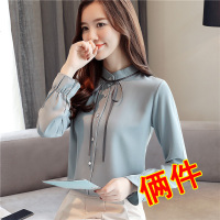 衬衫女长袖2019新款女装春装韩版雪纺打底衫时尚洋气小衫白色衬衣