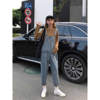 春秋新款韩版宽松森女系网红同款牛仔背带裤初恋裤女学生阔腿裤潮