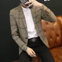 春季格子小西服青年男士上衣商务休闲西装修身韩版男西服外套薄款
