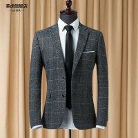 春秋季新款修身时尚英伦格子小西装男士韩版休闲西服男装单西外套
