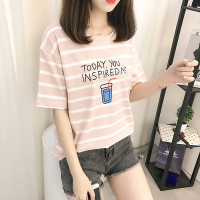 条纹短袖t恤女装夏季2019新款潮韩版纯棉宽松半袖ins超火的上衣服