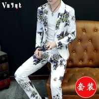 男士个性西服套装男社会人夜场小西装一套潮流休闲两件套帅气男装