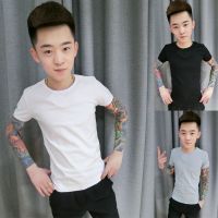 快手红人同款纯色短袖男女情侣纯棉弹力修身T恤社会精神小伙半袖