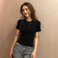 夏装chic新款复古冷淡风圆领基础款打底衫内搭短袖T恤女修身上衣