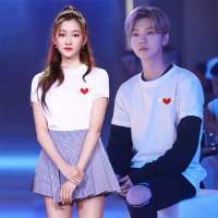 2019夏装新款明星同款爱心刺绣宽松韩版情侣装纯棉白色短袖t恤女
