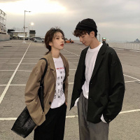 @介夫 韩国复古INS网红款宽松西装落肩OV情侣外套小西服男女便西