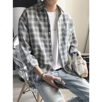 @方少男装 春季宽松格子长袖网红衬衫男休闲韩版潮流百搭衬衣外套