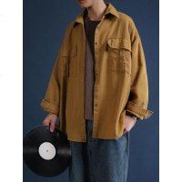 @港仔文艺男 日系复古简约潮流宽松长袖衬衫春季韩版学生工装衬衣