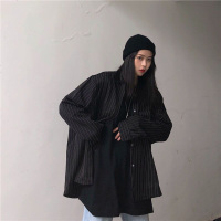 ins超火衬衫女原宿bf风街头复古竖条纹长袖衬衣宽松百搭外套男女