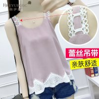 吊带背心女韩版新款宽松夏装纯色拼接蕾丝百搭雪纺无袖打底衫上衣