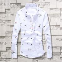 夏季长袖衬衫男士韩版修身青少年白色衬衣潮流男装格子衫外套寸衫