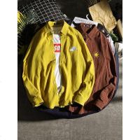 承迪日系复古潮男条纹衬衫男休闲简约长袖青少年刺绣韩版潮流衬衣