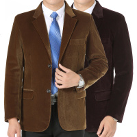 春秋中年男士灯芯绒西服中老年男装商务休闲西装单西外套爸爸上装