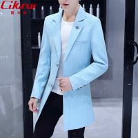 春秋季中长款小西装外套男青年修身帅气风衣学生个性英伦西服上衣