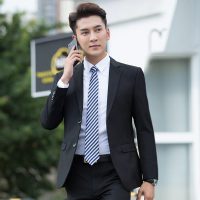 春秋季男士休闲西装套装男韩版修身小西服时尚外套商务正装工作服