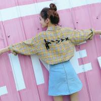 春秋小清新格子衬衫女长袖韩范学生学院风宽松原宿灯笼袖衬衣外套