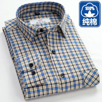 春秋款纯棉格子衬衫男长袖中年爸爸装2019新款中老年全棉休闲衬衣