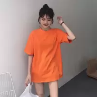 衣服女春装2019新款韩版白色宽松中长款ins短袖t恤潮网红绿色上衣