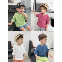 辰辰妈童装男儿童麻棉竹节圆领衬衫长袖春装1-3-5岁宝宝白色衬衣