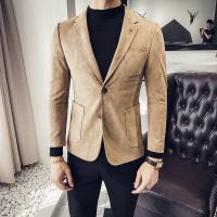 麂皮绒休闲西装外套男韩版修身潮流春秋鹿皮绒小西服青年男装上衣