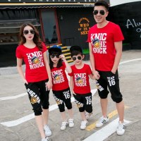 亲子装夏装2019新款全家装一家三口四口短袖母女运动套装家庭装潮